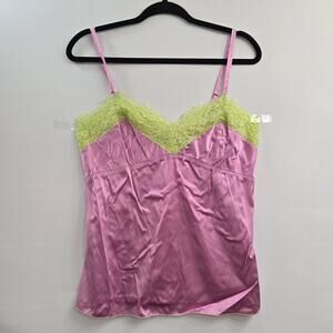 Moda International Pink Silk Camisole Tank Top M Lace Y2K Coquette Fairy Grunge